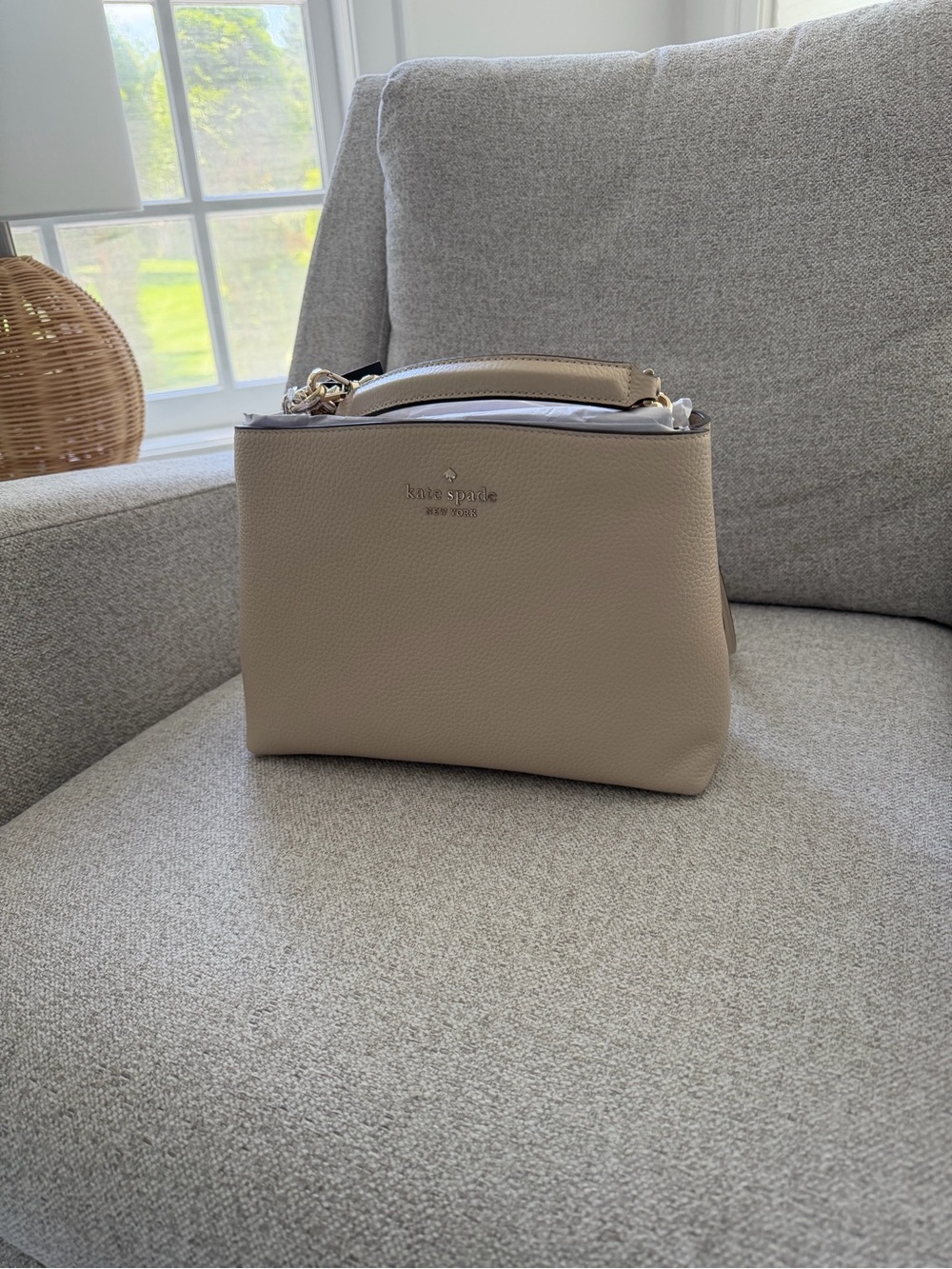 kate spade Taupe Pebbled Leather Satchel with Gold Hardware